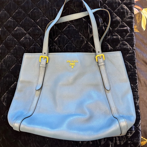 PRADA COBALT BLUE VITELLO PHENIX TOTE HANDBAG PURSE NWOT NEVER USED - Picture 3 of 9